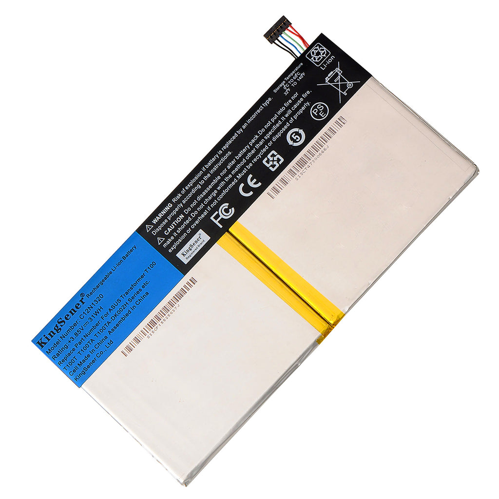 C12N1320 Replacement Laptop Battery for ASUS Transformer Book T100, 3.85V 31WH, dual-cell silver metallic body.
