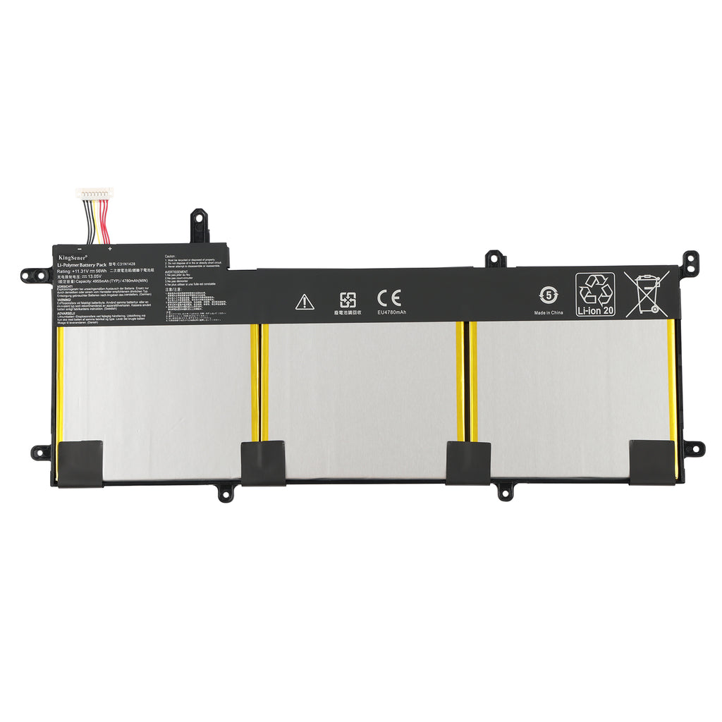 C31N1428 laptop battery for ASUS Zenbook UX305L UX305LA UX305UA, 11.31V 56Wh, slim black battery pack with precise mounting tabs.