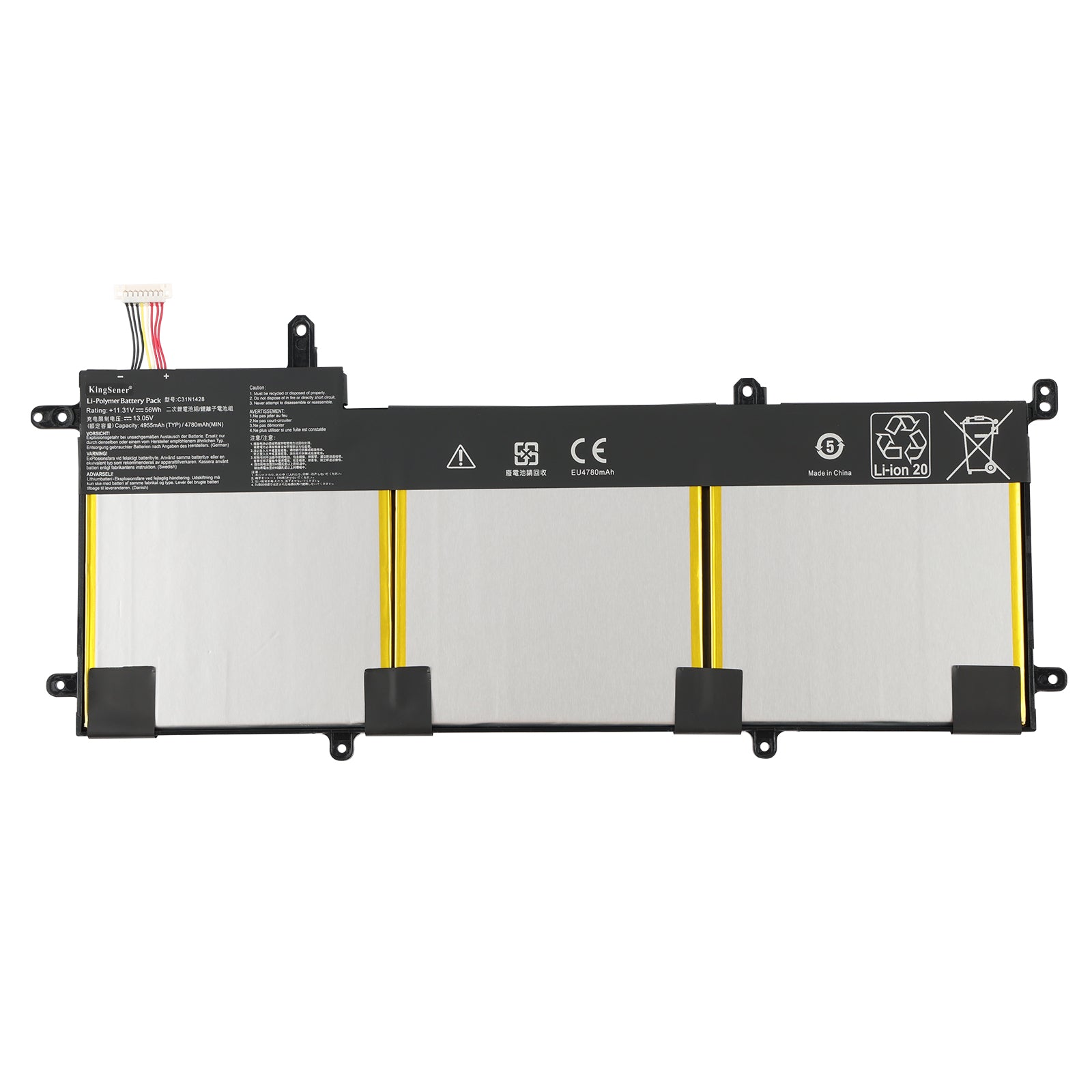 C31N1428 laptop battery for ASUS Zenbook UX305L UX305LA UX305UA, 11.31V 56Wh, slim black battery pack with precise mounting tabs.