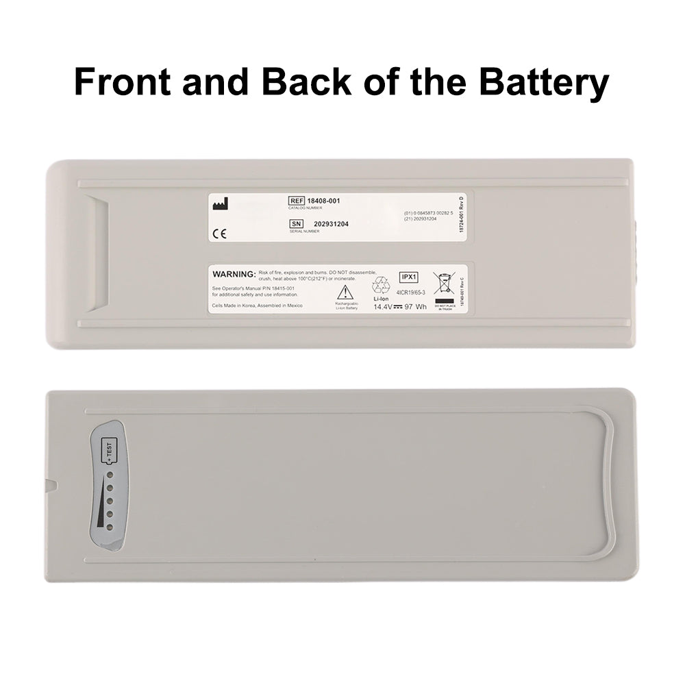18408-001 Replacement Battery For CareFusion LTV 1150 1200 Ventilator - Front and Back of the Battery