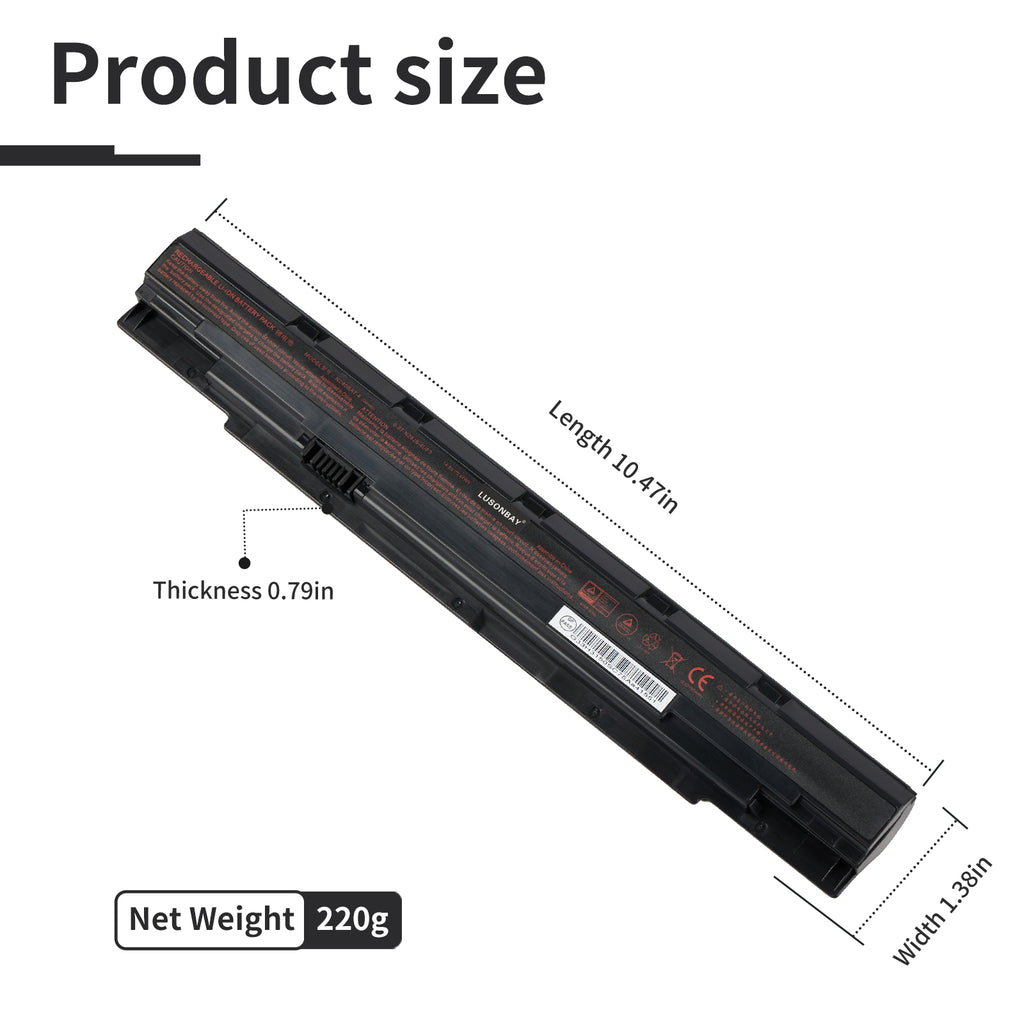 N240BAT-4 CLEVO N240 battery dimensions 10.47 x 1.38 x 0.79 inches, net weight 220g, product size diagram