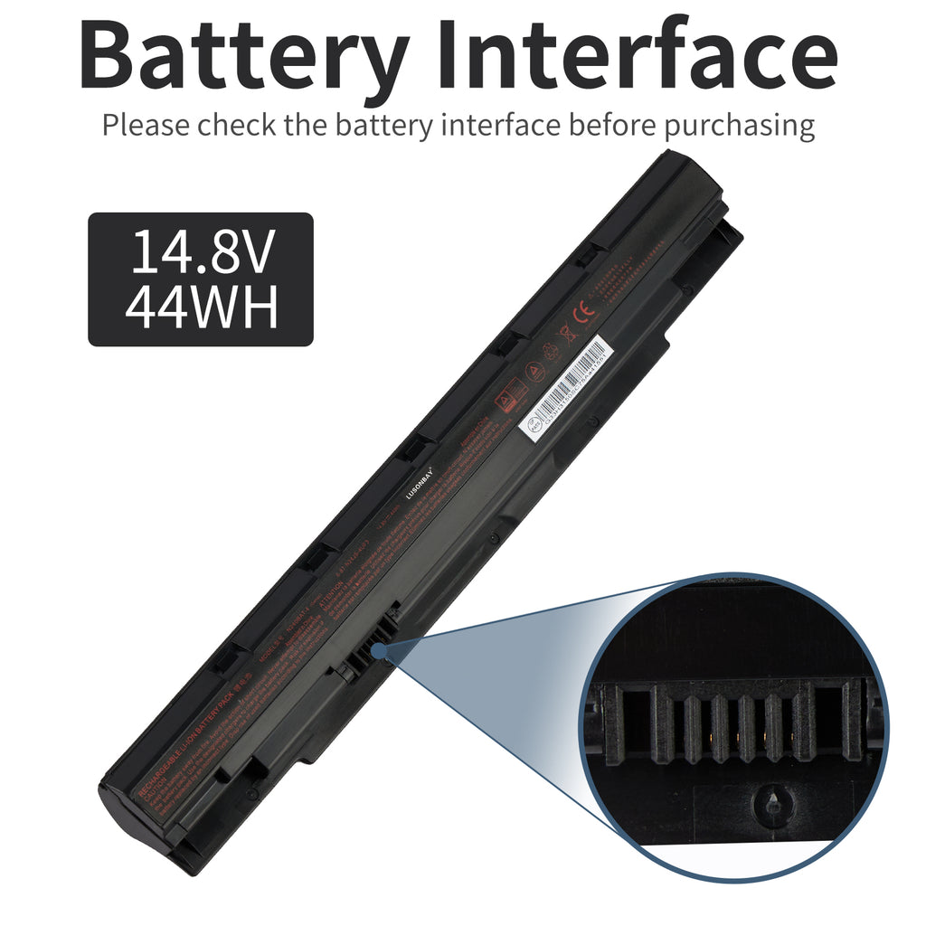 N240BAT-4 battery interface connector slot close-up view, 14.8V 44Wh Li-ion for CLEVO N240 N250 and Sager NP3245