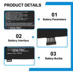 Clevo PHID1-00-15-3S1P-0 replacement Li-Polymer laptop battery 11.61V 53Wh specs with rainbow interface and metal buckle