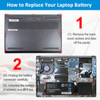 Clevo PHID1-00-15-3S1P-0 replacement Li-Polymer laptop battery 11.61V 53Wh DIY 3-step replacement 4-screw removal