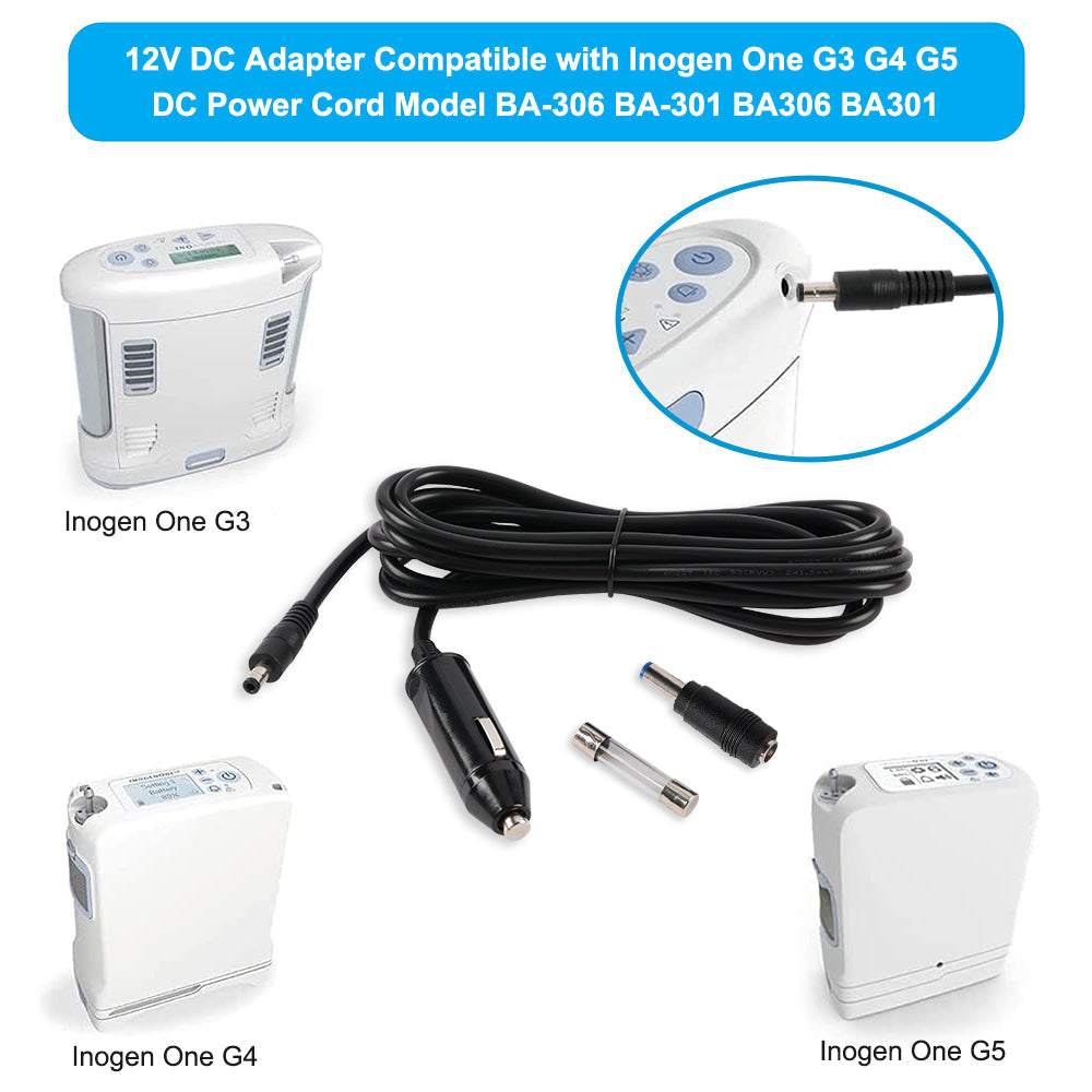 12V DC Adapter for Inogen One G3 G4 G5 DC Power Cord Model BA-306 BA-301 BA306 BA301 12 Volt Auto Vehicle Boat RV Camper Cigarette Lighter Plug