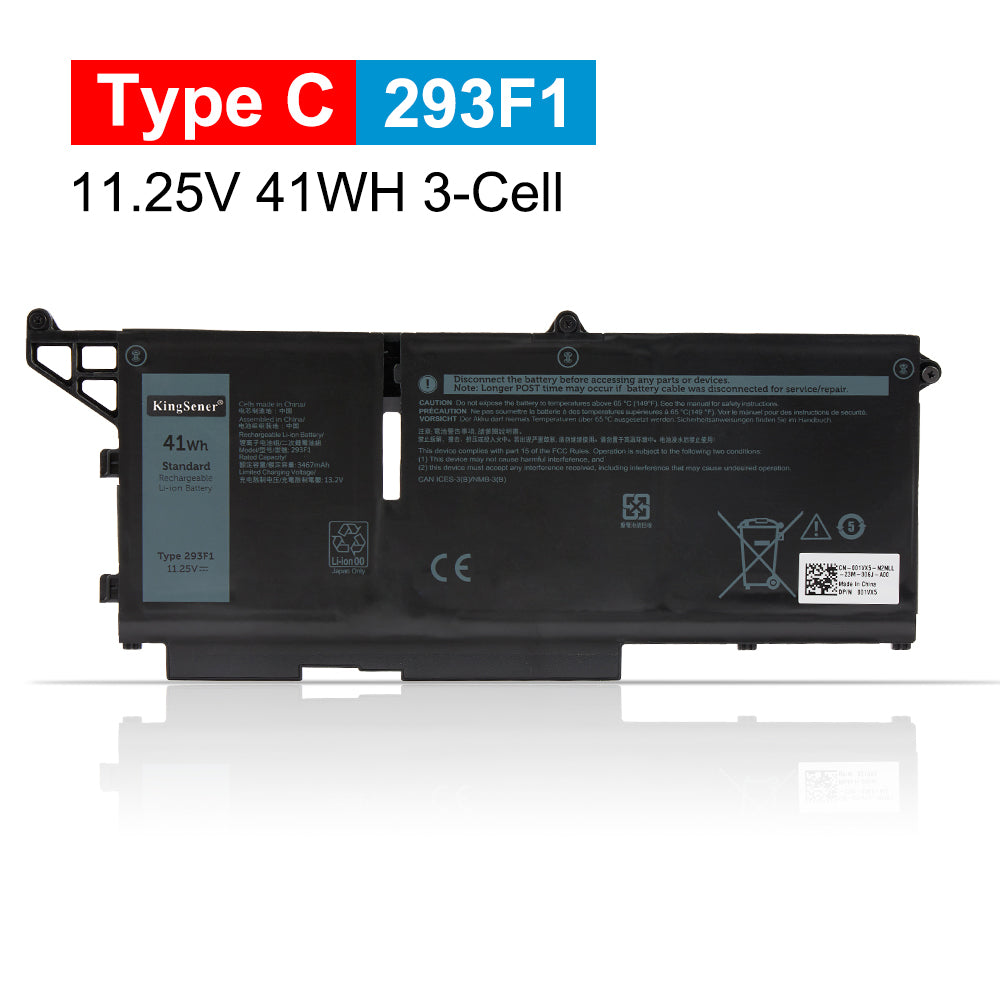 293F1 Type C battery variant 11.25V 41Wh 3-cell configuration, KingSener standard Li-ion replacement for Dell compact laptop models