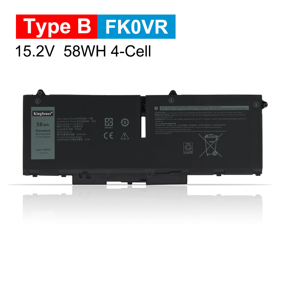 FK0VR Type B battery 15.2V 58Wh 4-cell high-capacity version, KingSener certified Li-ion cells with full regulatory compliance