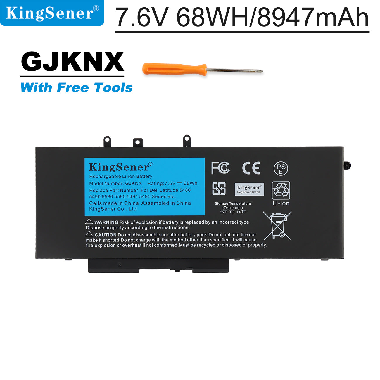 GJKNX Replacement Battery for Dell Latitude 5480 5580 5591 – 7.6V 68Wh | KingSener