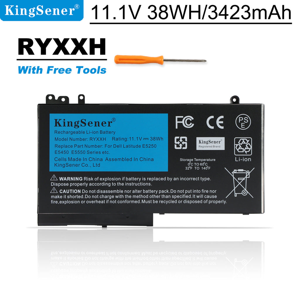 RYXXH replacement laptop battery for Dell Latitude 12 5000 11 3150 3160 E5250, 11.1V 38Wh 3423mAh, product set with free orange screwdriver tool