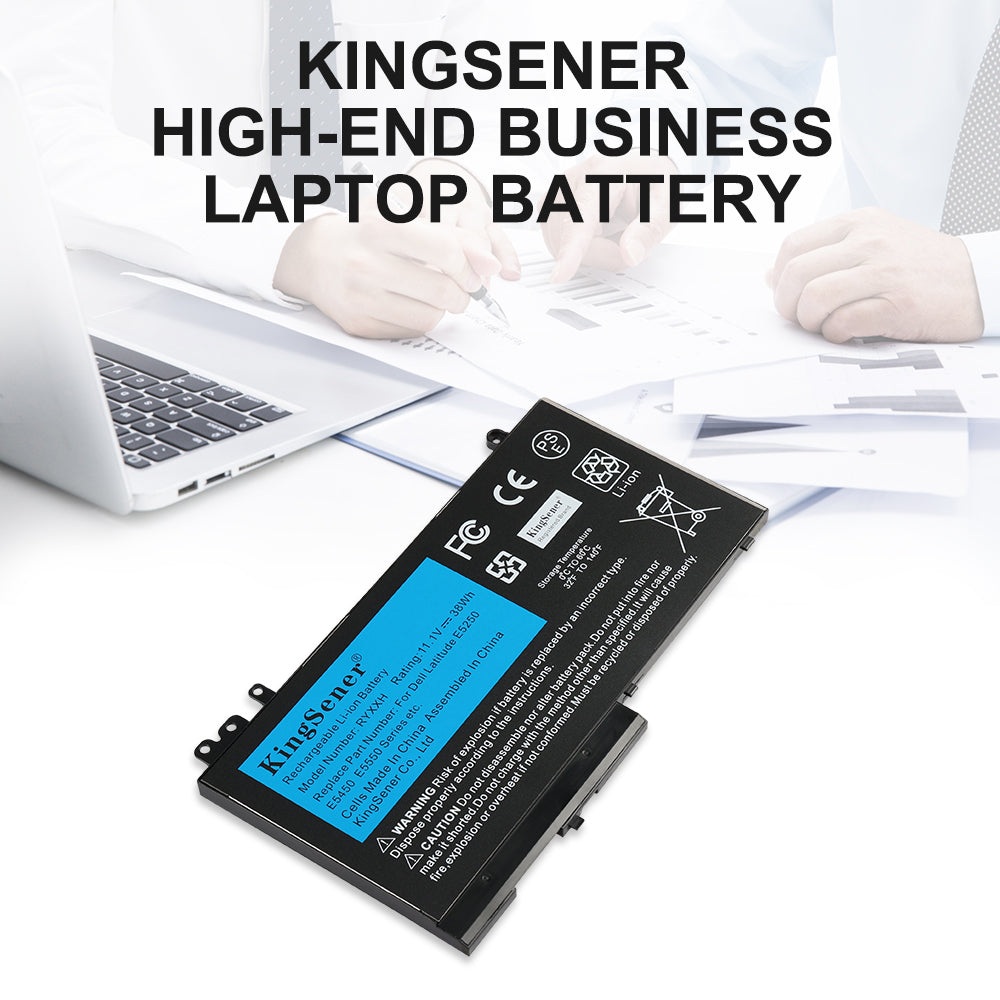 Dell RYXXH 38WH battery back side displaying regulatory icons and manufacturer production details