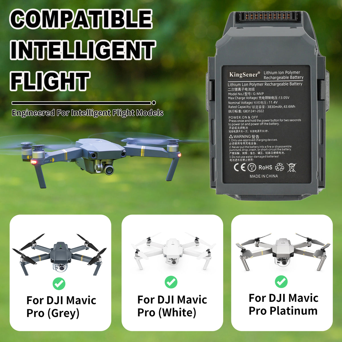 G-MVP BT-YU01 flight battery compatible with DJI Mavic Pro, Mavic Pro White and Platinum