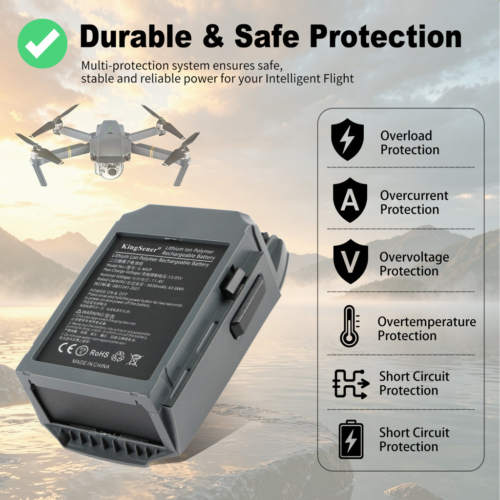 G-MVP drone battery with 6-layer protection: overload, overcurrent, overvoltage, thermal, short circuit