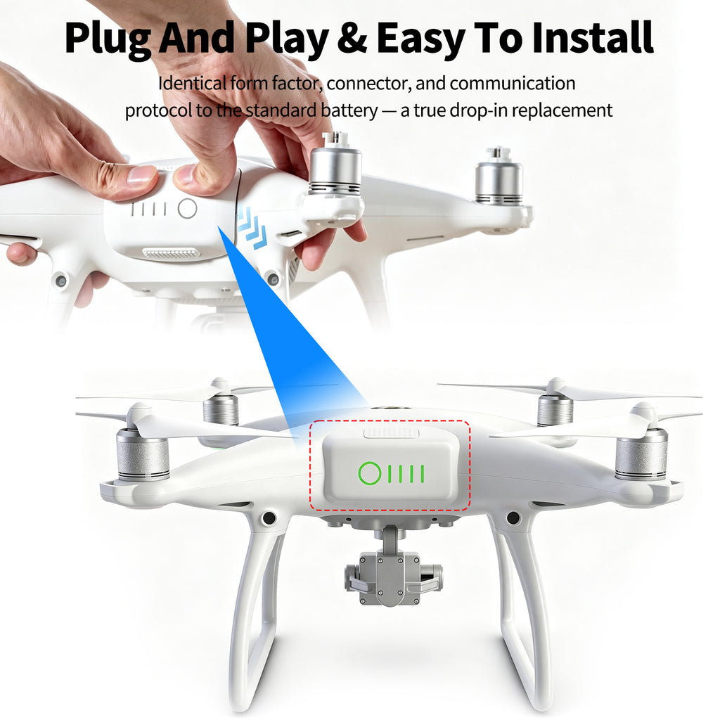 Plug-and-play PH4 replacement flight battery, easy drop-in installation with identical form factor