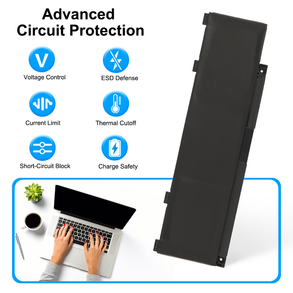 DELL 266J9 battery with 6-layer circuit protection: voltage, ESD, current, thermal, short-circuit, charge safety