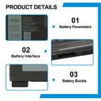 DELL 266J9 battery details: 11.4V 51Wh 4255mAh Li-Polymer with metal pin connector and buckle