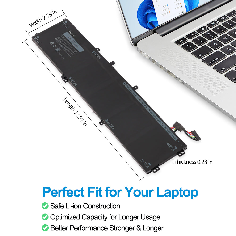 4GVGH battery perfect fit with dimensions 12.91in 2.79in 0.28in, safe Li-ion construction optimized capacity for Dell XPS 15 9550 replacement