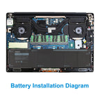 4GVGH 84Wh battery installed in Dell XPS 15 9550 laptop internal view with dual fans and motherboard, perfectly matching notebook chassis