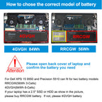 4GVGH 84Wh 6-Cells vs RRCGW 56Wh 3-Cells model selection guide for Dell XPS 15 9550 Precision 5510, choose 4GVGH if no 2.5-inch SSD or HDD installed
