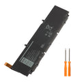 5XJ6R 56Wh battery angled side view displaying KingSener label, 11.4V rating, safety certifications, with orange handle screwdrivers
