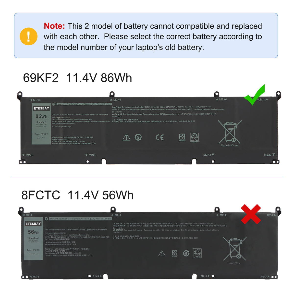 69KF2 86Wh vs 8FCTC 56Wh comparison guide pick correct model to avoid incompatible battery replacement error