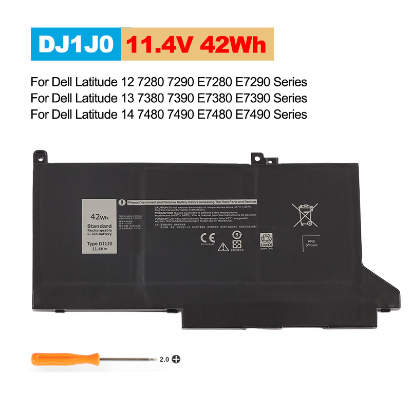 DJ1J0 11.4V 42Wh battery compatible with Dell Latitude 12 7280 7290 E7280 E7290 13 7380 7390 14 7480 7490 ultrabook replacement
