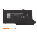 DJ1J0 11.4V 42Wh Dell replacement battery white background hero shot with orange 2.0 Phillips screwdriver for Latitude 7280 7480 series