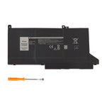DJ1J0 11.4V 42Wh Dell replacement battery white background hero shot with orange 2.0 Phillips screwdriver for Latitude 7280 7480 series