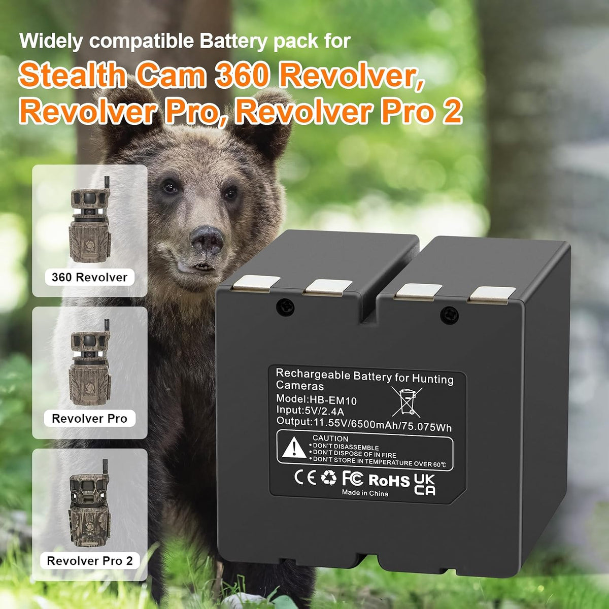 HB-EM10 Replacement Battery For Stealth Cam 360 Max & Revolver Pro 6500mAh