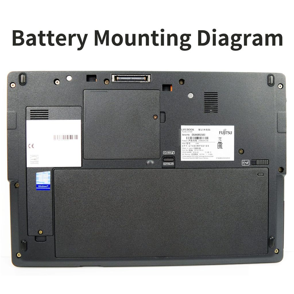 FPB0338S battery mounting position inside Fujitsu LifeBook laptop, internal installation diagram
