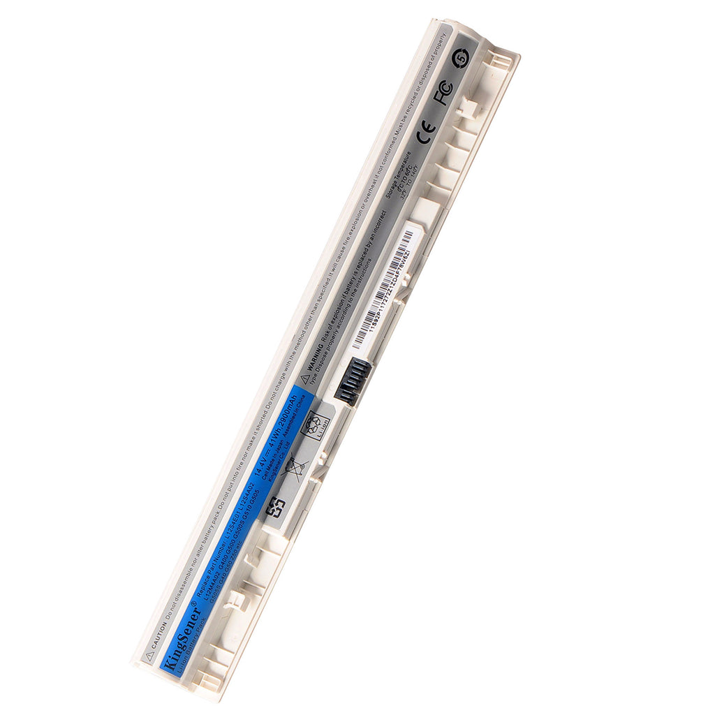 L12S4E01 white laptop battery for Lenovo Z40 Z50 G50, 14.4V 41Wh 2900mAh, white replacement pack showing gold connector pins.