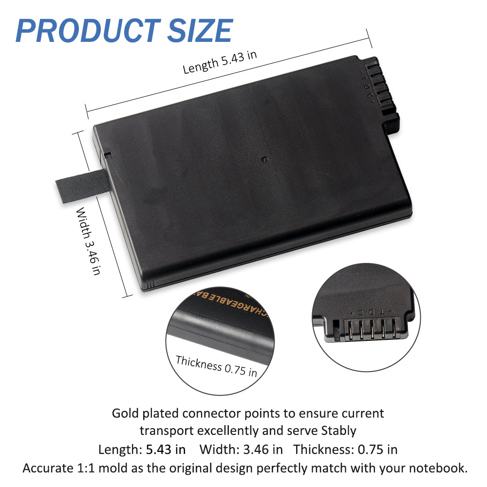 BP-LP2900 Getac battery dimensions 5.43 x 3.46 x 0.75 inches, gold plated connector close-up detail