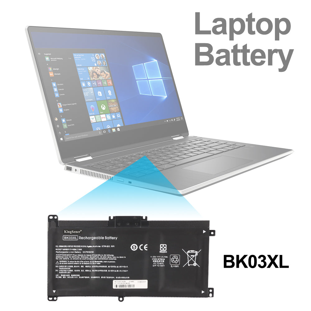HP BK03XL replacement Li-ion laptop battery 11.55V 41.7Wh compatible with HP Win 10 notebook