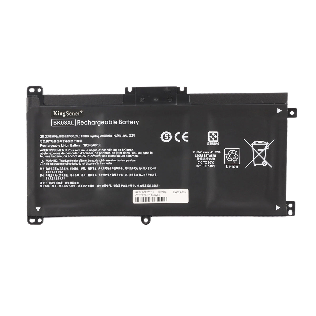 HP BK03XL replacement Li-ion laptop battery 11.55V 41.7Wh white background product main image