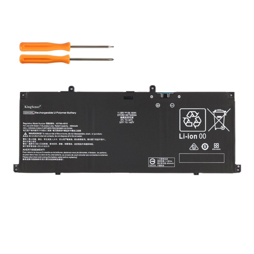 GD03XL battery with two screwdrivers on white background