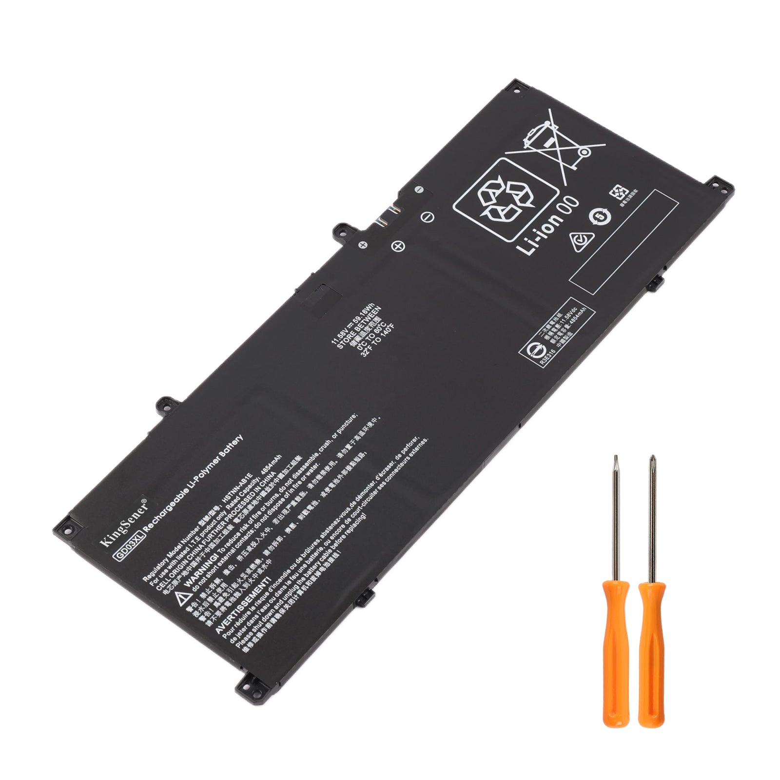 GD03XL battery with two screwdrivers on white background