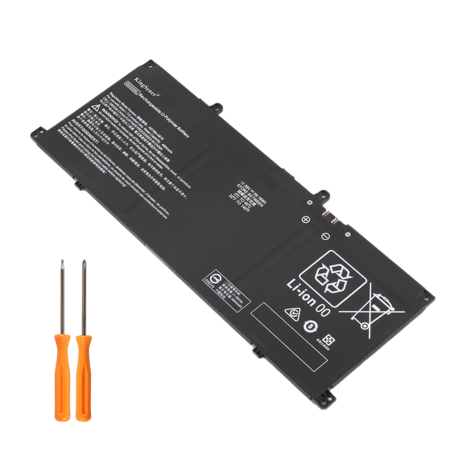 GD03XL battery with two screwdrivers on white background
