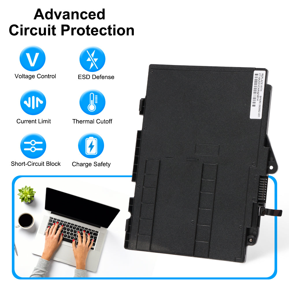 SN03XL HP spare 859470-1C1 battery with advanced circuit protection: voltage control ESD defense current limit thermal cutoff short-circuit block charge safety