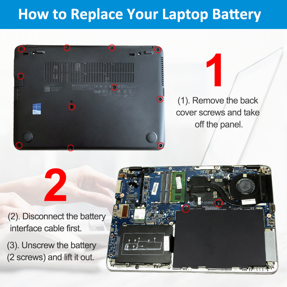 SN03XL battery replacement tutorial: remove 10 back cover screws, unplug battery interface cable, then unscrew 2 battery screws to lift out