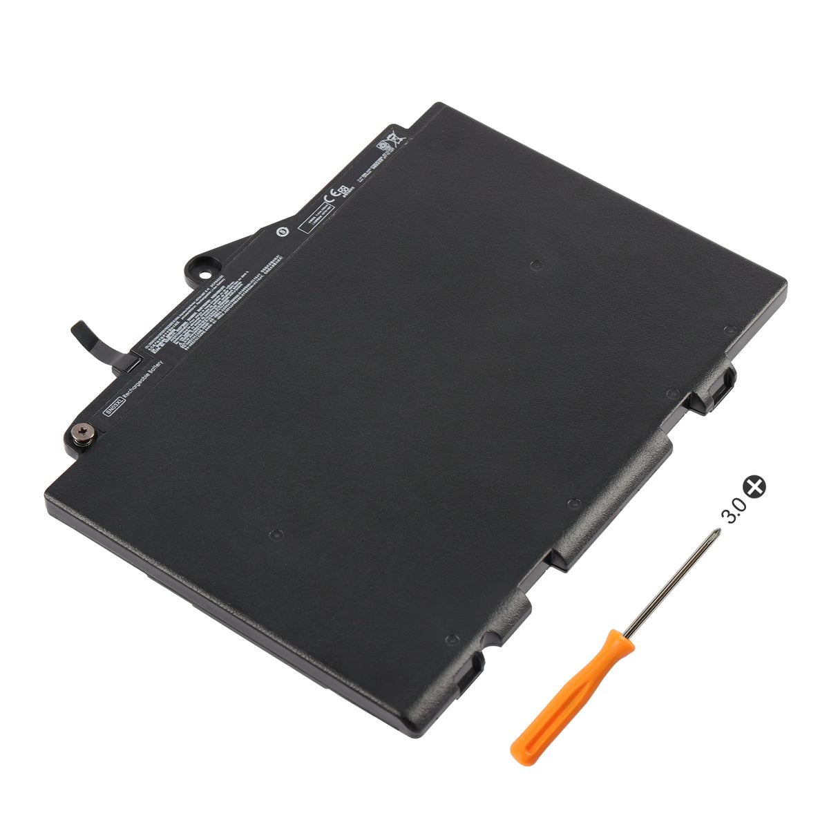 SN03XL 11.4V 44Wh HP laptop battery white background product hero shot with 3.0 Phillips screwdriver, replacement for HP EliteBook ProBook series