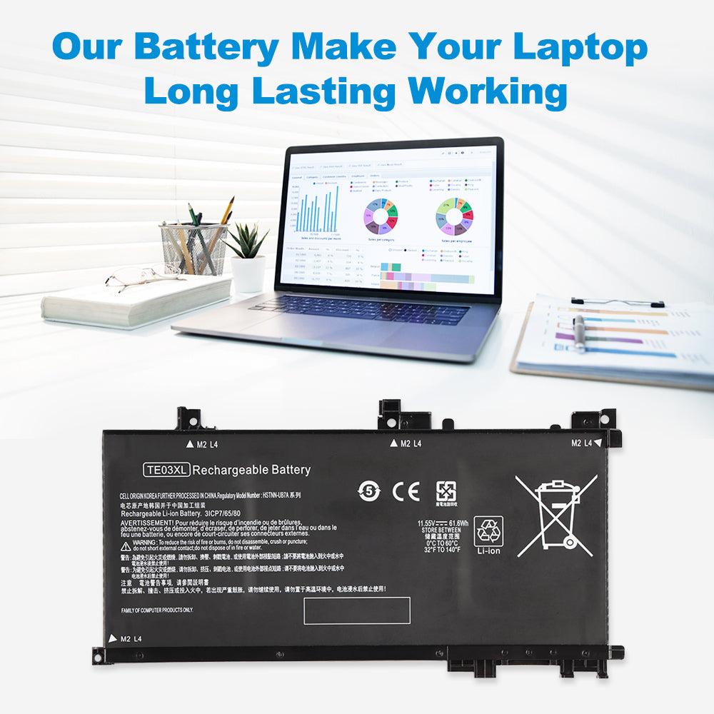 HP TE03XL replacement laptop battery 11.55V 61.6Wh 5333mAh, long-lasting power for HP notebook office travel