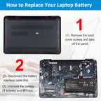 HP TE03XL replacement laptop battery 11.55V 61.6Wh 5333mAh, step-by-step replacement guide for HP notebook