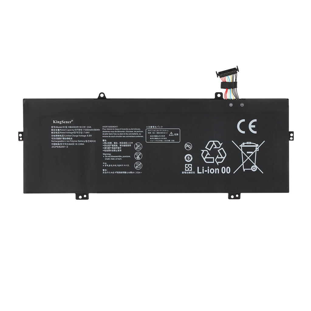 HB4593R1ECW-22A replacement battery for Huawei MateBook 14 2020 2021 KLVL-WFH9 KLVD-WFH9, Li-Polymer 7.64V 7330mAh 56Wh, front label view with KingSener branding