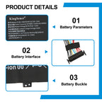 HB4593R1ECW-22A battery product details, 7.64V 7330mAh 56Wh Li-Polymer parameters, multi-pin interface connector, and battery buckle design