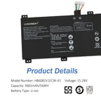 HB6081V1ECW-41 battery specifications close-up, 15.28V 3665mAh 56Wh Li-ion for Huawei MagicBook Pro 2020