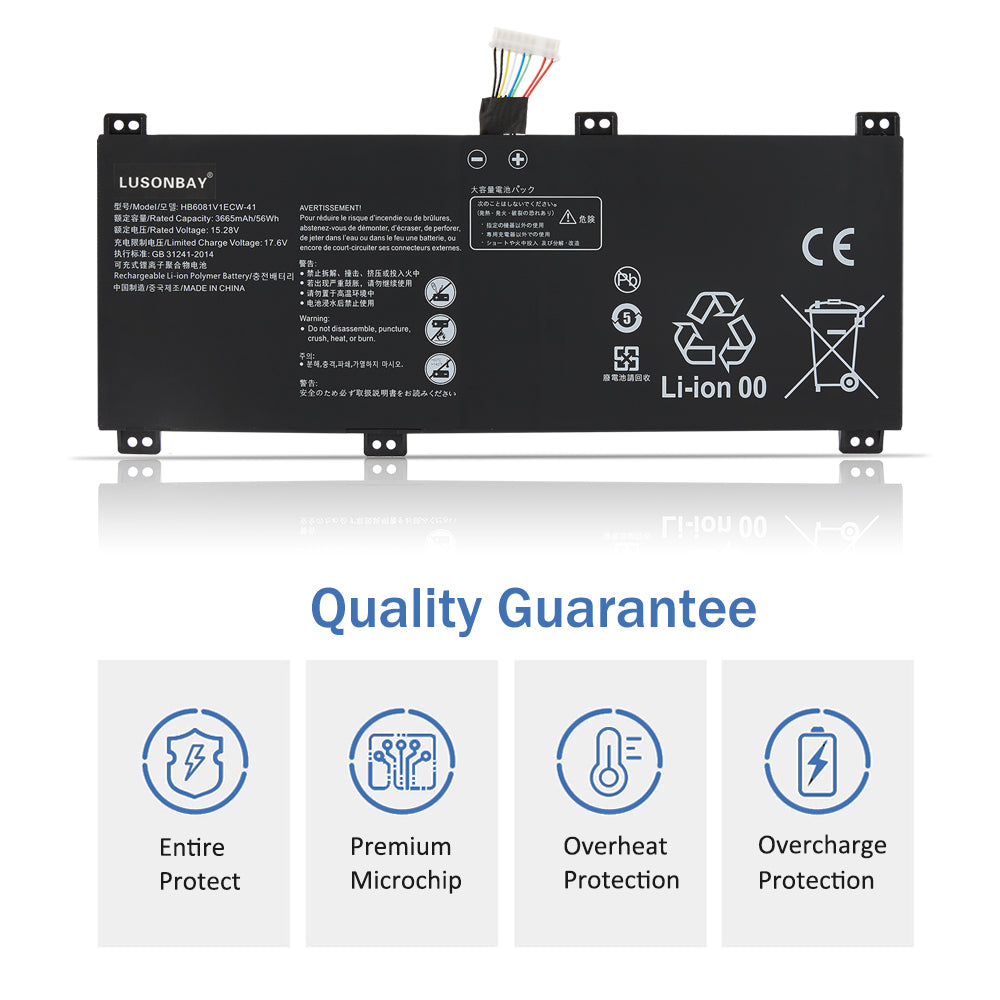 HB6081V1ECW-41 battery quality guarantee with overheat overcharge protection icons, CE certified for Huawei laptop
