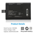 KSE2040 rechargeable battery pack 10.8V 3350mAh for NC2040 series, back view with technical labels and environmental safety icons