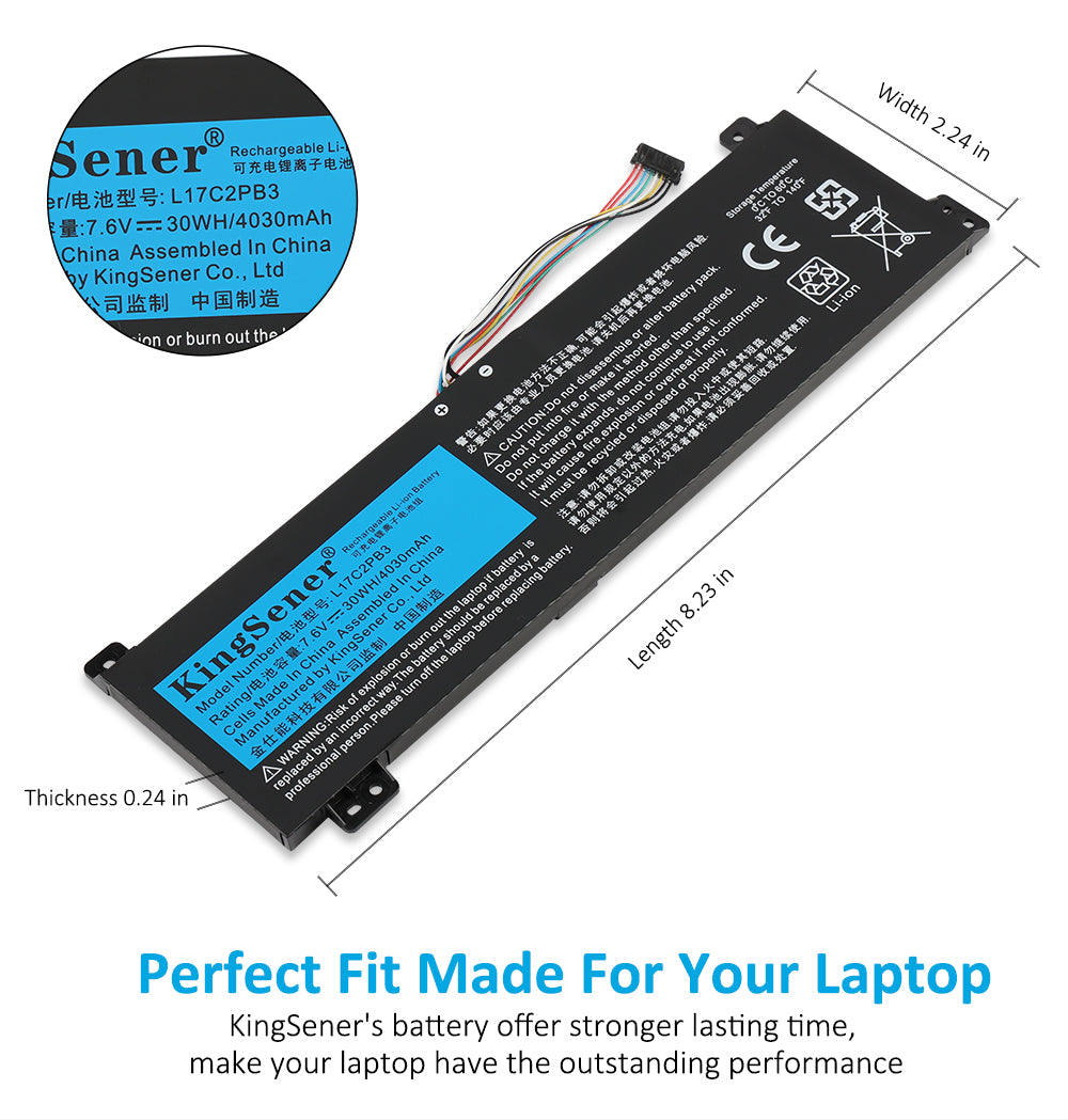 L17L2PB3 Replacement Laptop Battery for Lenovo, , perspective view of the battery casing and mounting tabs.
