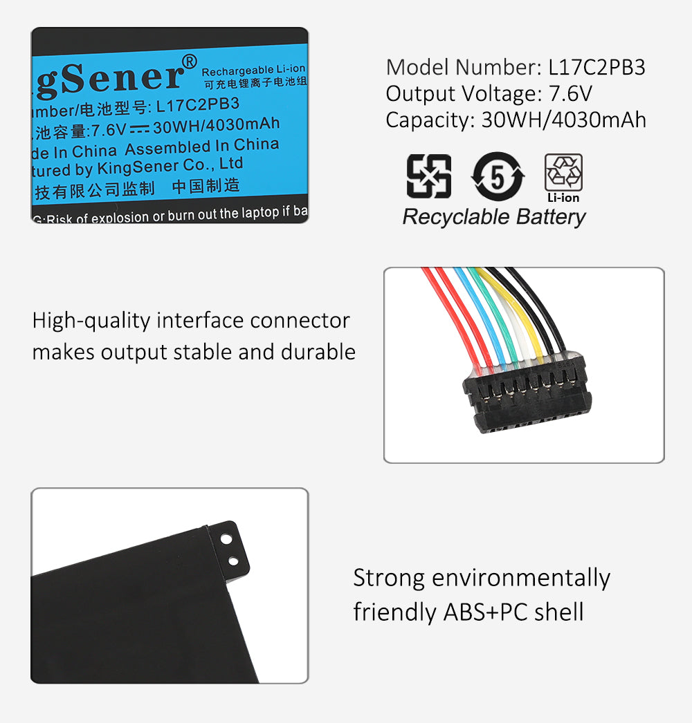 L17L2PB3 Replacement Laptop Battery for Lenovo, , rear view showing the smooth surface and structural design.