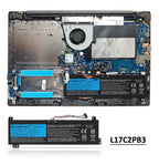 L17L2PB3 Replacement Laptop Battery for Lenovo, , top view of the battery showing screw holes and safety labels.