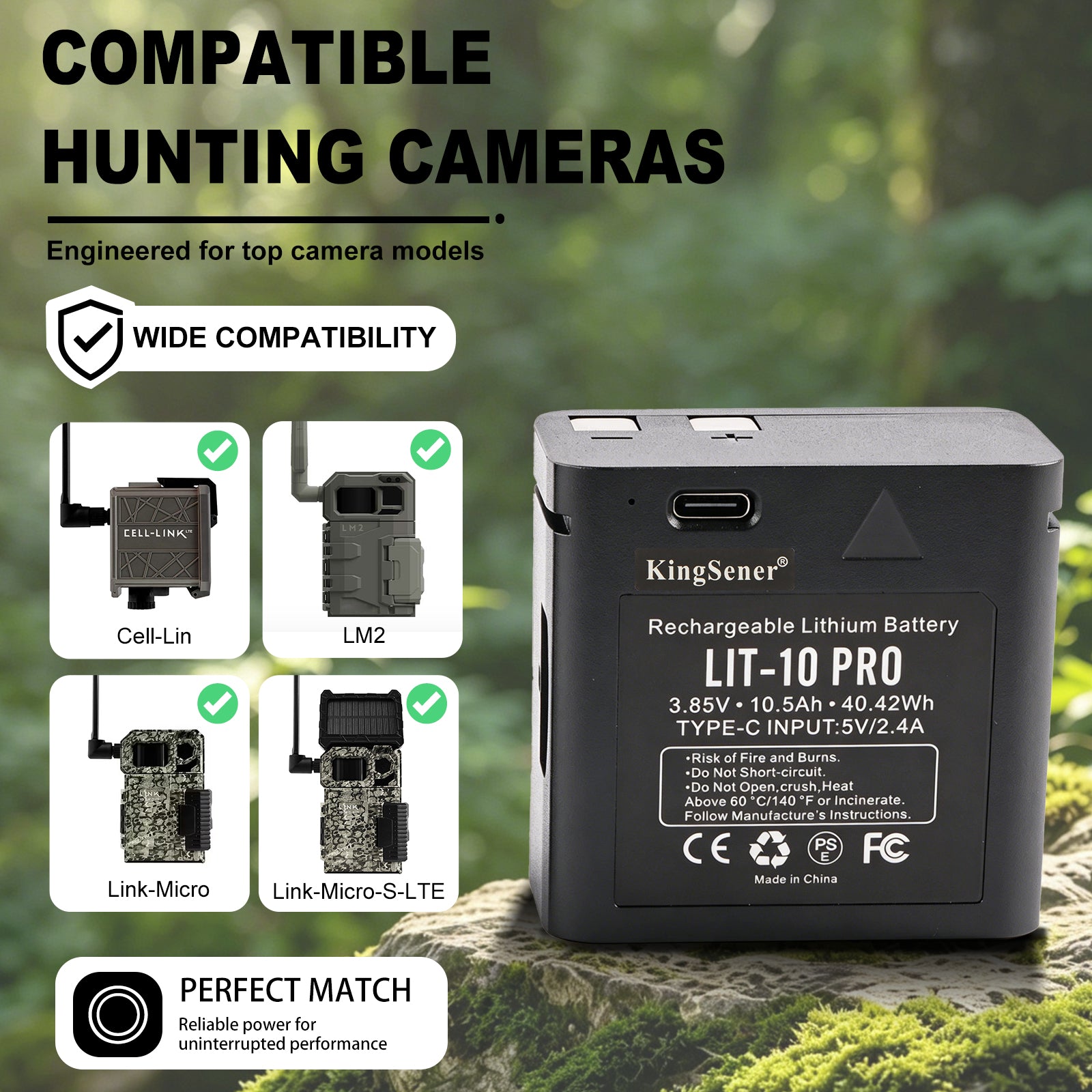 LIT-10 Pro compatible with Cell-Lin LM2 Link-Micro Link-Micro-S-LTE hunting trail cameras, wide compatibility perfect match replacement